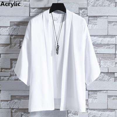 Jachetă kimono ușoară pentru bărbați, cu șapte mâneci, cardigan deschis, halat de baie în stil japonez