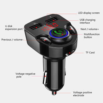 G32 FM трансмитер Хендсфри комплект за кола Bluetooth автомобил MP3 музикален плейър USB адаптер за зарядно устройство