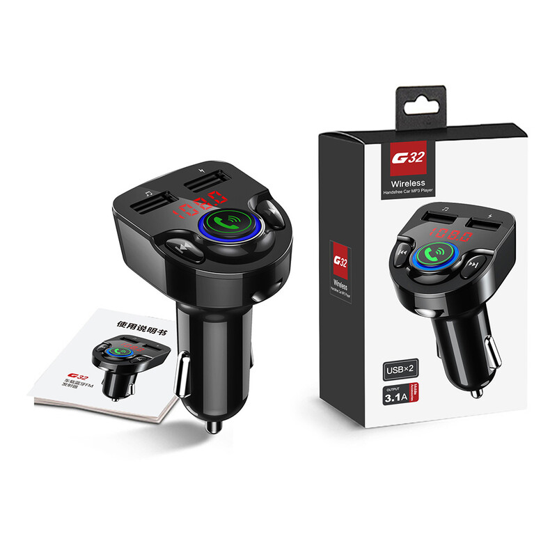 G32 FM raidītāja brīvroku automašīnas komplekts Bluetooth transportlīdzekļa MP3 mūzikas atskaņotāja USB lādētāja adapteris