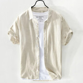 Suvine linane lühikeste varrukatega valge särk Meeste vaba puuvillane vabaaja tööriided Hingavad trendikad meeste tipprõivad