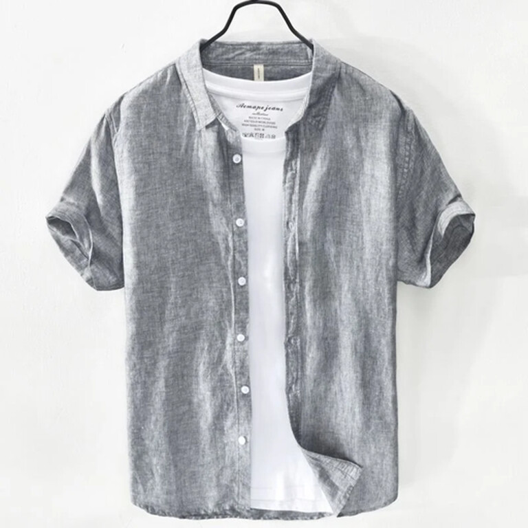 Suvine linane lühikeste varrukatega valge särk Meeste vaba puuvillane vabaaja tööriided Hingavad trendikad meeste tipprõivad