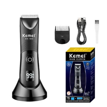 Kemei Hair Trimmer Private Area Hair Remover Ηλεκτρική μηχανή ξυρίσματος IPX7 Αδιάβροχη οθόνη LED Ξυριστική μηχανή μπικίνι KM-1840