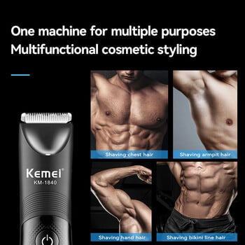 Kemei Hair Trimmer Private Area Hair Remover Ηλεκτρική μηχανή ξυρίσματος IPX7 Αδιάβροχη οθόνη LED Ξυριστική μηχανή μπικίνι KM-1840