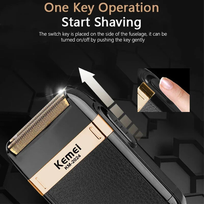 Kemei KM-2024 meeste elektrilised pardlid veekindlad edasi-tagasi liikuvad fooliumiga raseerija Täppishabemelõikur, kotiga laetav kahe teraga