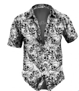 Muška ležerna havajska košulja kratkih rukava s 3D horor lubanjom i retro printom na gumbe