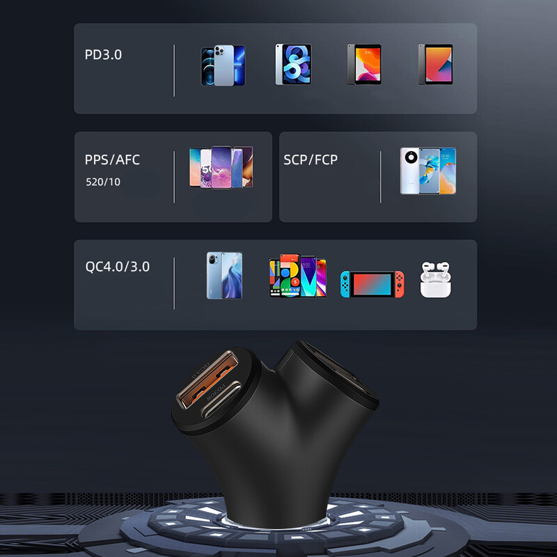 Automobilinis įkroviklis Greitas įkrovimas dvigubas USB C tipo PD telefono maitinimo adapteris, skirtas iPhone 14 13 Huawei Xiaomi Samsung iPad nešiojamam planšetiniam kompiuteriui