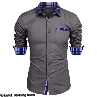 Cămașă casual pentru bărbați pentru călătorii de afaceri, cu mânecă lungă, design pentru bărbați, cămașă simplă și la modă, de culoare solidă, mărime mare XS-6XL