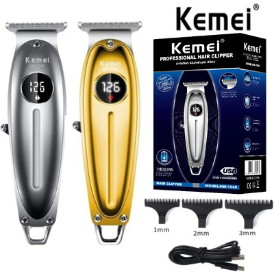 Kemei KM-1948 Mașină de tuns profesională Golden Display LED Mașină de tuns metal cu încărcare USB Mașină de tuns electrică pentru bărbați