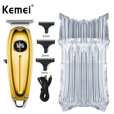 Kemei KM-1948 Zlatni profesionalni trimer za kosu s LED zaslonom Metalni stroj za šišanje s USB punjenjem Električni muški stroj za šišanje