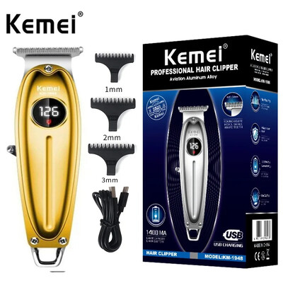 Kemei KM-1948 Zlatni profesionalni trimer za kosu s LED zaslonom Metalni stroj za šišanje s USB punjenjem Električni muški stroj za šišanje