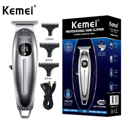 Kemei KM-1948 Zlatni profesionalni trimer za kosu s LED zaslonom Metalni stroj za šišanje s USB punjenjem Električni muški stroj za šišanje