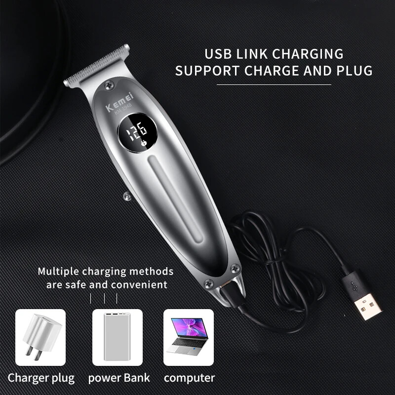 Kemei KM-1948 Zlatni profesionalni trimer za kosu s LED zaslonom Metalni stroj za šišanje s USB punjenjem Električni muški stroj za šišanje