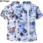 Ljetna bijela košulja kratkih rukava s printom, muške jednoredne košulje na rever Plava crna ljubičasta Camisa velika veličina S-5XL 6XL