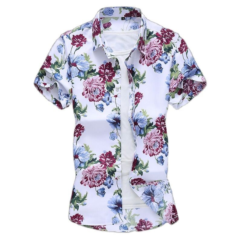 Ljetna bijela košulja kratkih rukava s printom, muške jednoredne košulje na rever Plava crna ljubičasta Camisa velika veličina S-5XL 6XL
