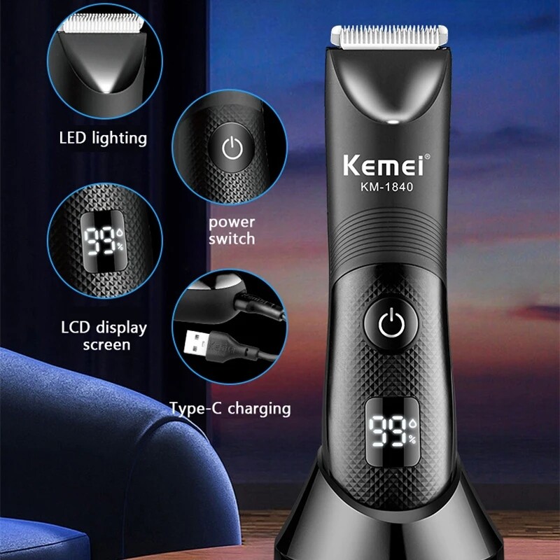 KM-1840 KEMEI uus kogu keha veekindel elektriline fader-juuksur koos laadimisalusega, multifunktsionaalne habemeajamisjuuksur.