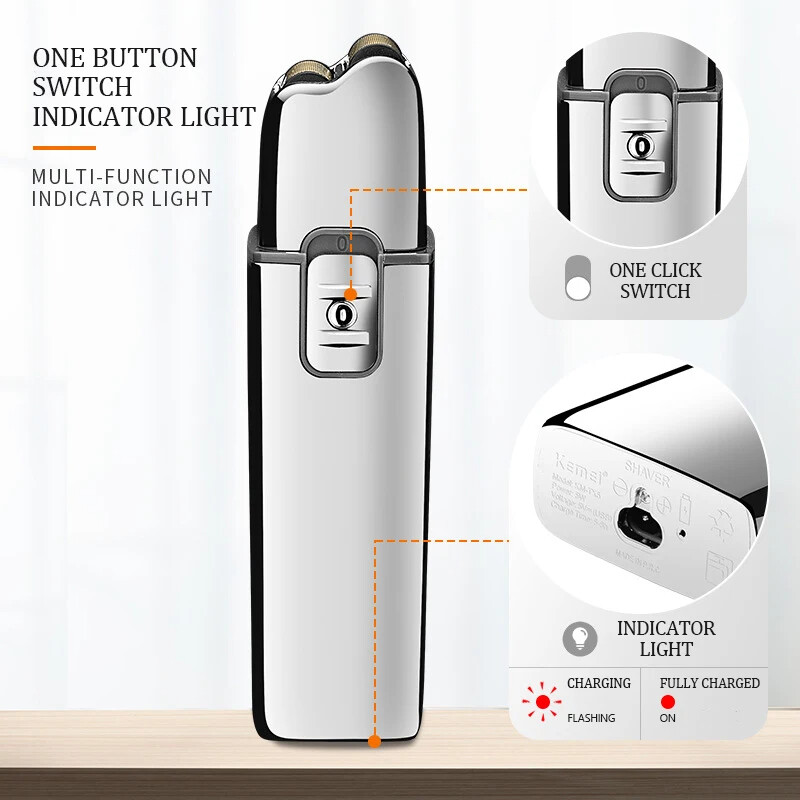 Kemei KM-TX5 Vrhunska punjiva baterija Srebrni brijač s dvostrukom mrežom, klipni električni brijač od aluminijske legure