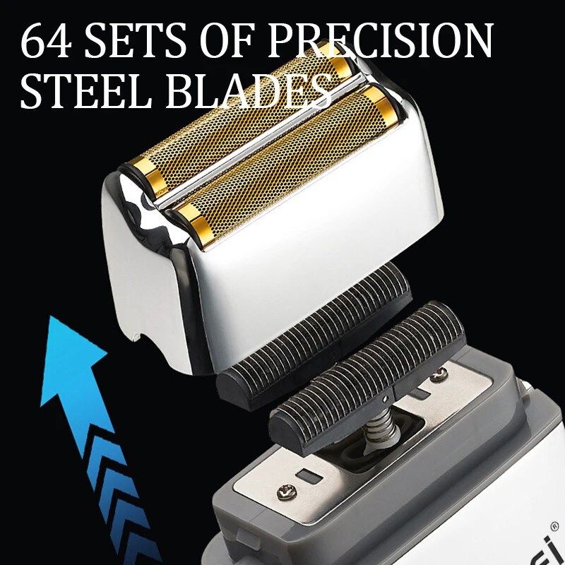 Kemei KM-TX5 Vrhunska punjiva baterija Srebrni brijač s dvostrukom mrežom, klipni električni brijač od aluminijske legure