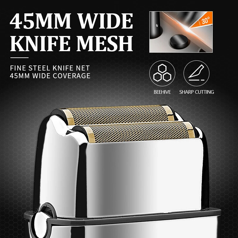 Kemei KM-TX5 Vrhunska punjiva baterija Srebrni brijač s dvostrukom mrežom, klipni električni brijač od aluminijske legure