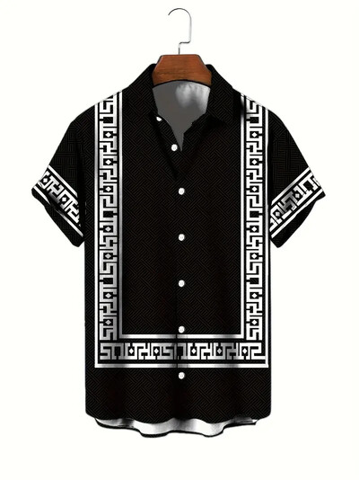 Nova moderna muška košulja kratkih rukava s otisnutim zlatnim prugama za 2024. popularnih europskih i američkih stilova