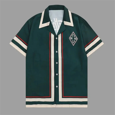 Cămașă retro cu litere cămașă cu mânecă scurtă casual pentru bărbați 2024, culoare contrastantă, cămașă cu mânecă scurtă, cămașă hawaiană de vară 5XL