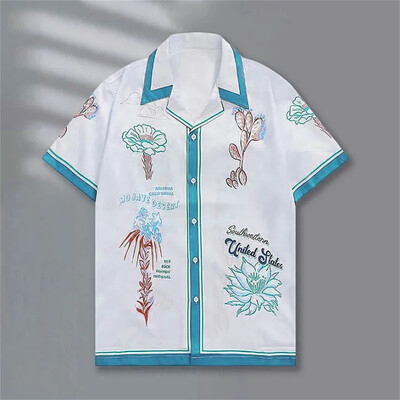 Retro košulja sa slovima kratkih rukava ležerna muška košulja 2024 kontrastna boja uličnog trenda košulja kratkih rukava ljetna havajska košulja 5XL