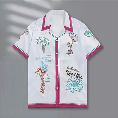 Retro košulja sa slovima kratkih rukava ležerna muška košulja 2024 kontrastna boja uličnog trenda košulja kratkih rukava ljetna havajska košulja 5XL