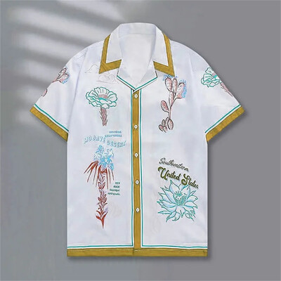 Retro košulja sa slovima kratkih rukava ležerna muška košulja 2024 kontrastna boja uličnog trenda košulja kratkih rukava ljetna havajska košulja 5XL