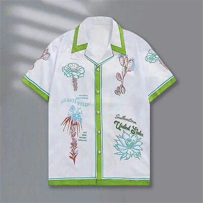 Retro košulja sa slovima kratkih rukava ležerna muška košulja 2024 kontrastna boja uličnog trenda košulja kratkih rukava ljetna havajska košulja 5XL