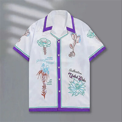 Retro košulja sa slovima kratkih rukava ležerna muška košulja 2024 kontrastna boja uličnog trenda košulja kratkih rukava ljetna havajska košulja 5XL