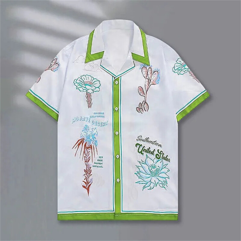 Retro košulja sa slovima kratkih rukava ležerna muška košulja 2024 kontrastna boja uličnog trenda košulja kratkih rukava ljetna havajska košulja 5XL