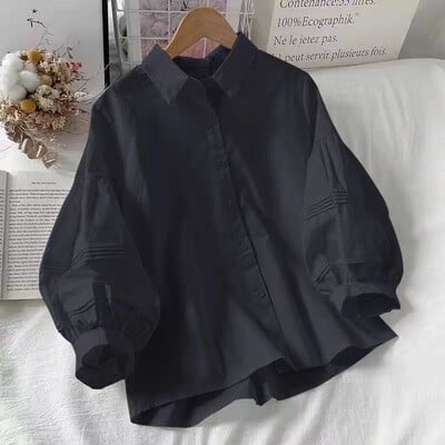 Košulje s puf rukavima Ženske bijele spuštene kragne Otmjeni stil Chic ženske majice Korejska moda Jednostavna ljetna bluza