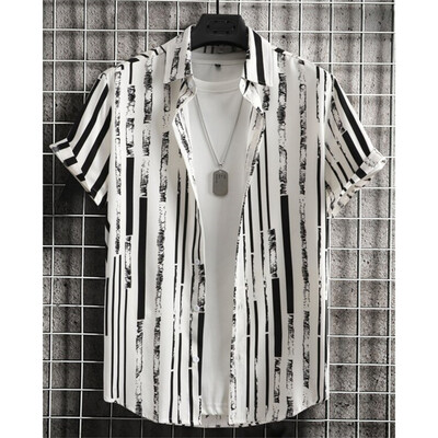 Havajska košulja za muškarce, majice kratkih rukava s otisnutim 3D prugama, ljetna muška odjeća koja se brzo suši, jednostavne široke prevelike muške košulje