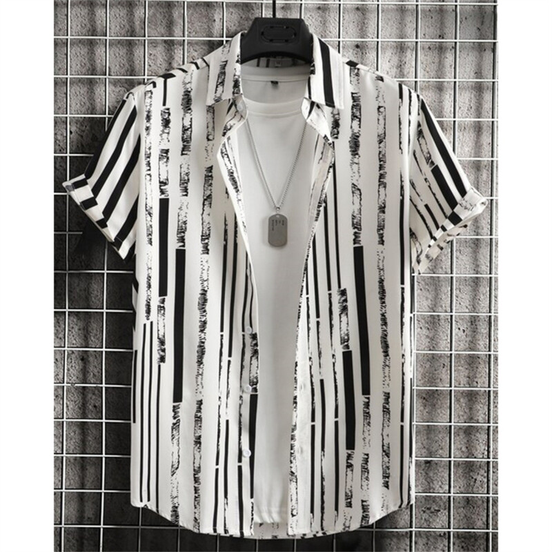 Havajska košulja za muškarce, majice kratkih rukava s otisnutim 3D prugama, ljetna muška odjeća koja se brzo suši, jednostavne široke prevelike muške košulje
