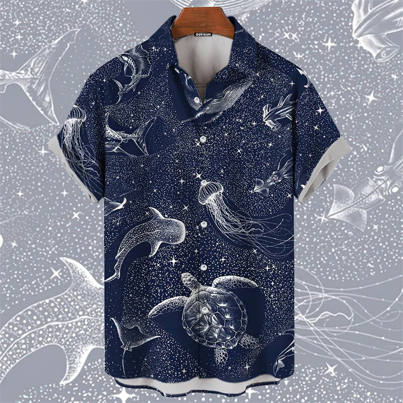 Meeste särgid Hawaii Sea Animal Print Tops 2024 Uus suvine ülisuur T-särk Naiste vaalad Turtl Graafilised lühikeste varrukatega unisex topid