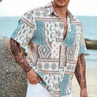 Vintage havajske košulje za muškarce Majice kratkih rukava s otisnutim etničkim uzorkom Modna ležerna muška odjeća Široka prevelika muška košulja
