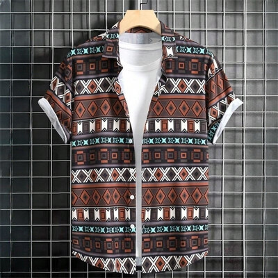 Vintage havajske košulje za muškarce Majice kratkih rukava s otisnutim etničkim uzorkom Modna ležerna muška odjeća Široka prevelika muška košulja