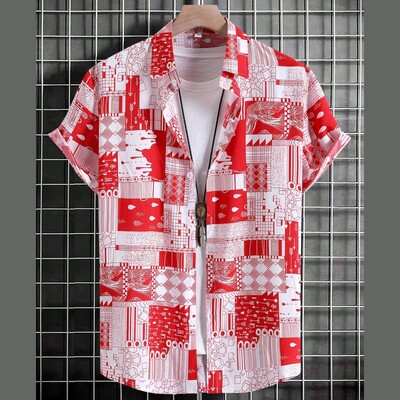 Vintage havajske košulje za muškarce Majice kratkih rukava s otisnutim etničkim uzorkom Modna ležerna muška odjeća Široka prevelika muška košulja