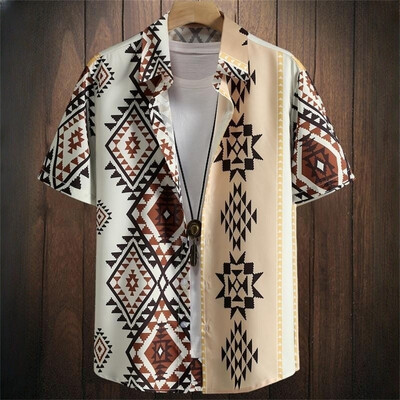 Vintage havajske košulje za muškarce Majice kratkih rukava s otisnutim etničkim uzorkom Modna ležerna muška odjeća Široka prevelika muška košulja