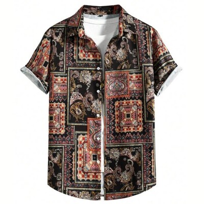 Vintage havajske košulje za muškarce Majice kratkih rukava s otisnutim etničkim uzorkom Modna ležerna muška odjeća Široka prevelika muška košulja