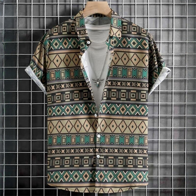 Vintage havajske košulje za muškarce Majice kratkih rukava s otisnutim etničkim uzorkom Modna ležerna muška odjeća Široka prevelika muška košulja