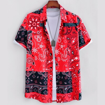 Vintage havajske košulje za muškarce Majice kratkih rukava s otisnutim etničkim uzorkom Modna ležerna muška odjeća Široka prevelika muška košulja