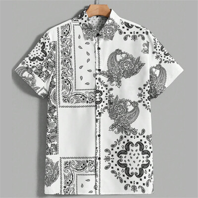 Vintage havajske košulje za muškarce Majice kratkih rukava s otisnutim etničkim uzorkom Modna ležerna muška odjeća Široka prevelika muška košulja