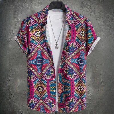 Vintage havajske košulje za muškarce Majice kratkih rukava s otisnutim etničkim uzorkom Modna ležerna muška odjeća Široka prevelika muška košulja