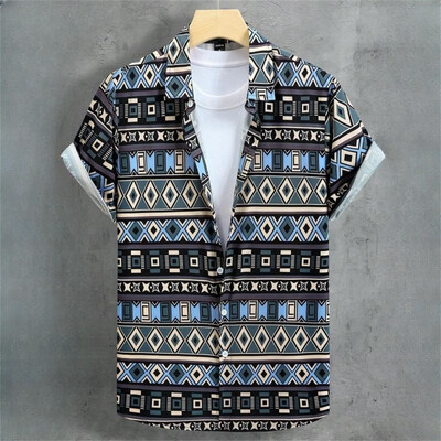 Vintage havajske košulje za muškarce Majice kratkih rukava s otisnutim etničkim uzorkom Modna ležerna muška odjeća Široka prevelika muška košulja