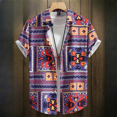 Vintage havajske košulje za muškarce Majice kratkih rukava s otisnutim etničkim uzorkom Modna ležerna muška odjeća Široka prevelika muška košulja