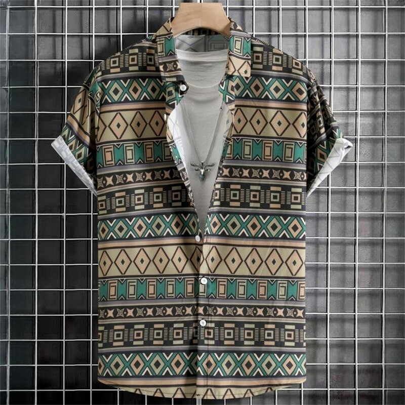 Vintage havajske košulje za muškarce Majice kratkih rukava s otisnutim etničkim uzorkom Modna ležerna muška odjeća Široka prevelika muška košulja