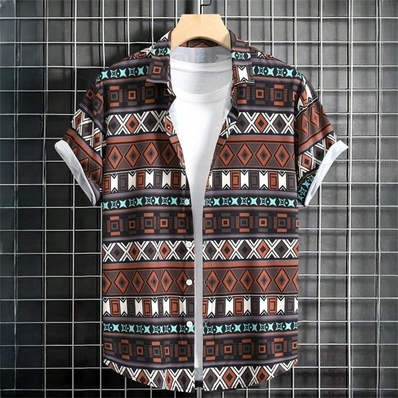 Vintage havajske košulje za muškarce Majice kratkih rukava s otisnutim etničkim uzorkom Modna ležerna muška odjeća Široka prevelika muška košulja