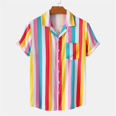 Ljeto Muškarci Ležerne košulje na pruge Havajska odjeća za plažu Ulična moda 3d ispis Kratkih rukava Blagdanska uvezena odjeća Cvjetni