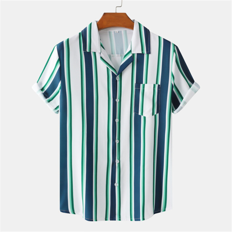 Ljeto Muškarci Ležerne košulje na pruge Havajska odjeća za plažu Ulična moda 3d ispis Kratkih rukava Blagdanska uvezena odjeća Cvjetni