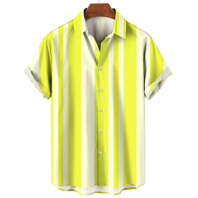 Hawaii rannapuhkuse vabaaja särgid Suvine mood lühikeste varrukatega triibuline 3D-print Lahtised tänavarõivad Naljakad lillelised meesterõivad